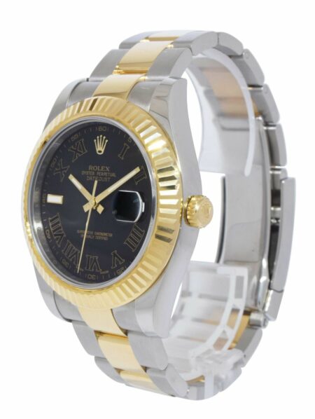 Rolex Datejust II 18k Yellow Gold/Steel Black Roman Dial Mens 41mm Watch 116333