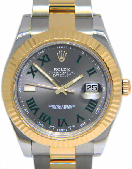 Rolex Datejust II 18k Yellow Gold/Steel Wimbledon Dial Mens 41mm Watch 116333