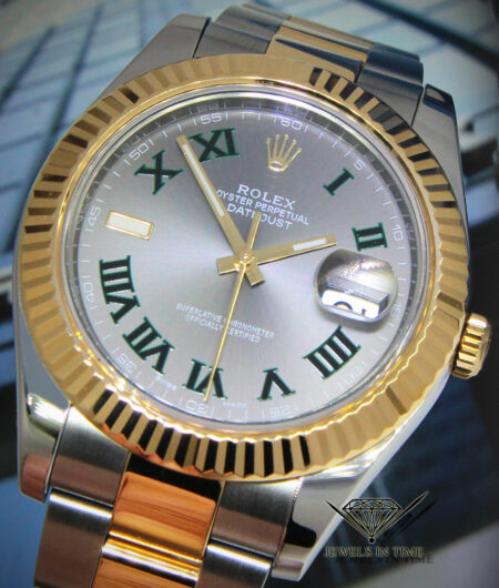 Rolex Datejust II 18k Yellow Gold/Steel Wimbledon Dial Mens 41mm Watch 116333