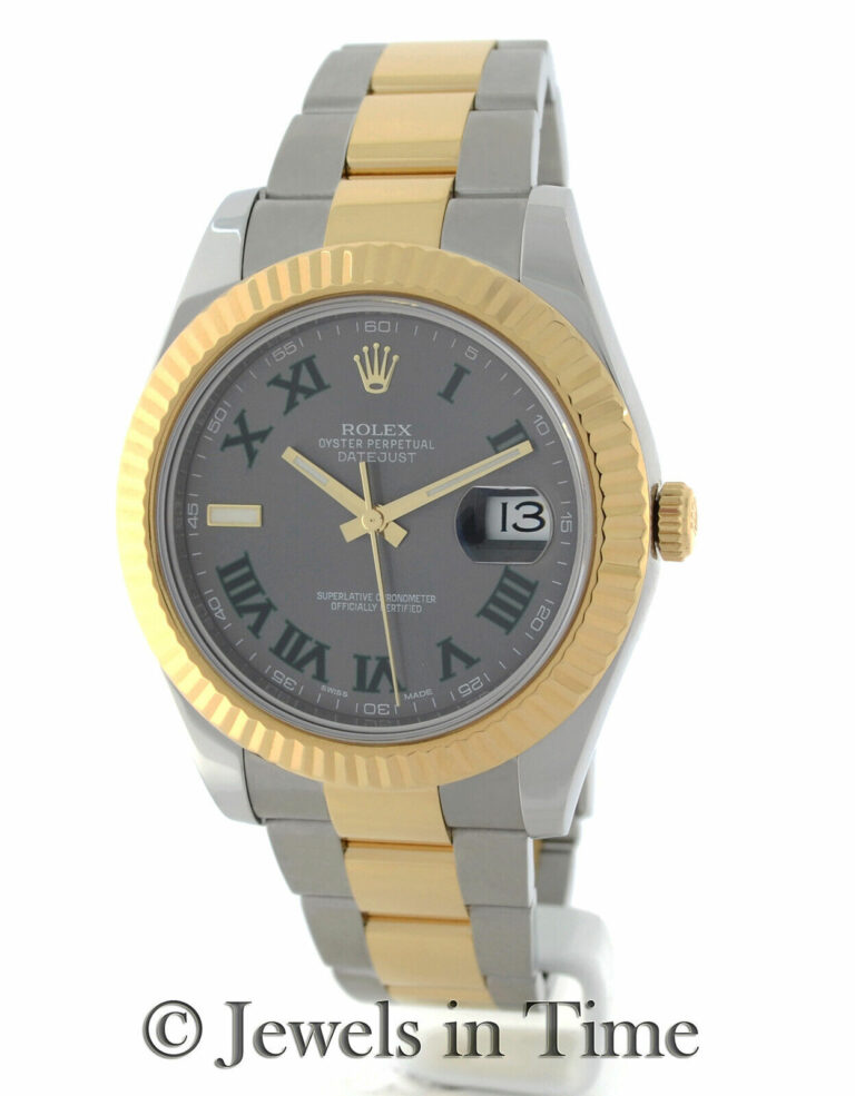 Rolex Datejust II 18k Yellow Gold/Steel Wimbledon Dial Mens 41mm Watch 116333