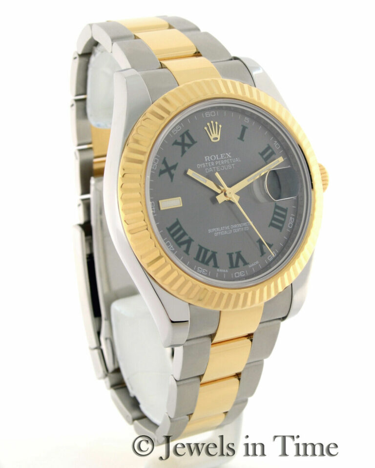 Rolex Datejust II 18k Yellow Gold/Steel Wimbledon Dial Mens 41mm Watch 116333