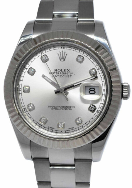 Rolex Datejust II Steel 
18k White Gold Bezel Diamond Dial 41mm Watch 116334