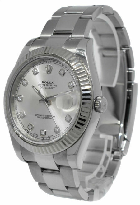 Rolex Datejust II Steel & 18k White Gold Bezel Diamond Dial 41mm Watch 116334