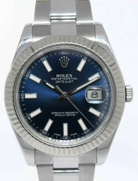 Rolex Datejust II Steel /18k Gold Bezel Blue Dial Mens 41mm Watch 116334