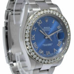 Rolex Datejust II Steel 3.30 CT Diamond Bezel Blue Roman Dial 41mm Watch 116300