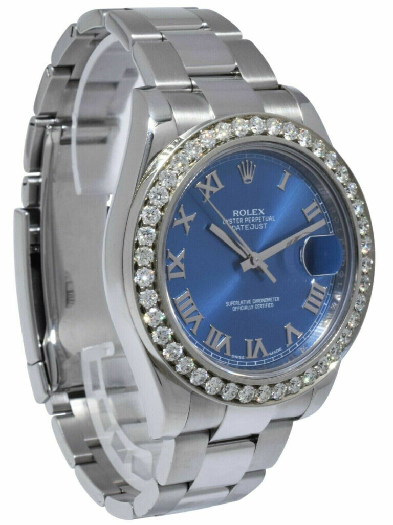 Rolex Datejust II Steel 3.30 CT Diamond Bezel Blue Roman Dial 41mm Watch 116300