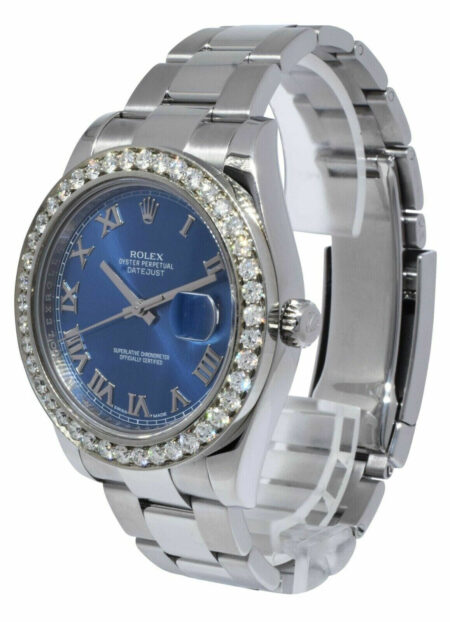 Rolex Datejust II Steel 3.30 CT Diamond Bezel Blue Roman Dial 41mm Watch 116300