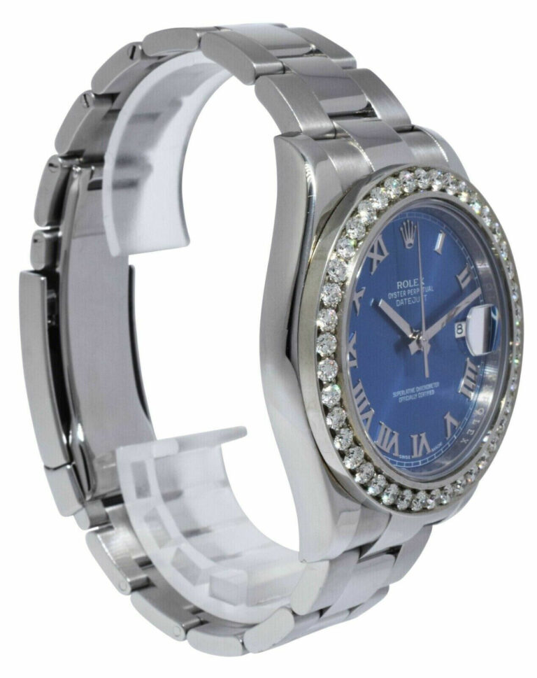 Rolex Datejust II Steel 3.30 CT Diamond Bezel Blue Roman Dial 41mm Watch 116300