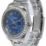 Rolex Datejust II Steel 3.30 CT Diamond Bezel Blue Roman Dial 41mm Watch 116300