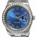 Rolex Datejust II Steel 3.30 CT Diamond Bezel Blue Roman Dial 41mm Watch 116300