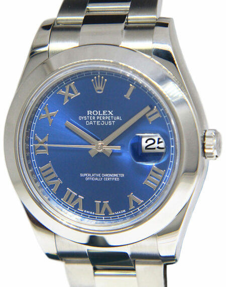 Rolex Datejust II Steel Blue Roman Dial Mens 41mm Watch B/P '14 116300