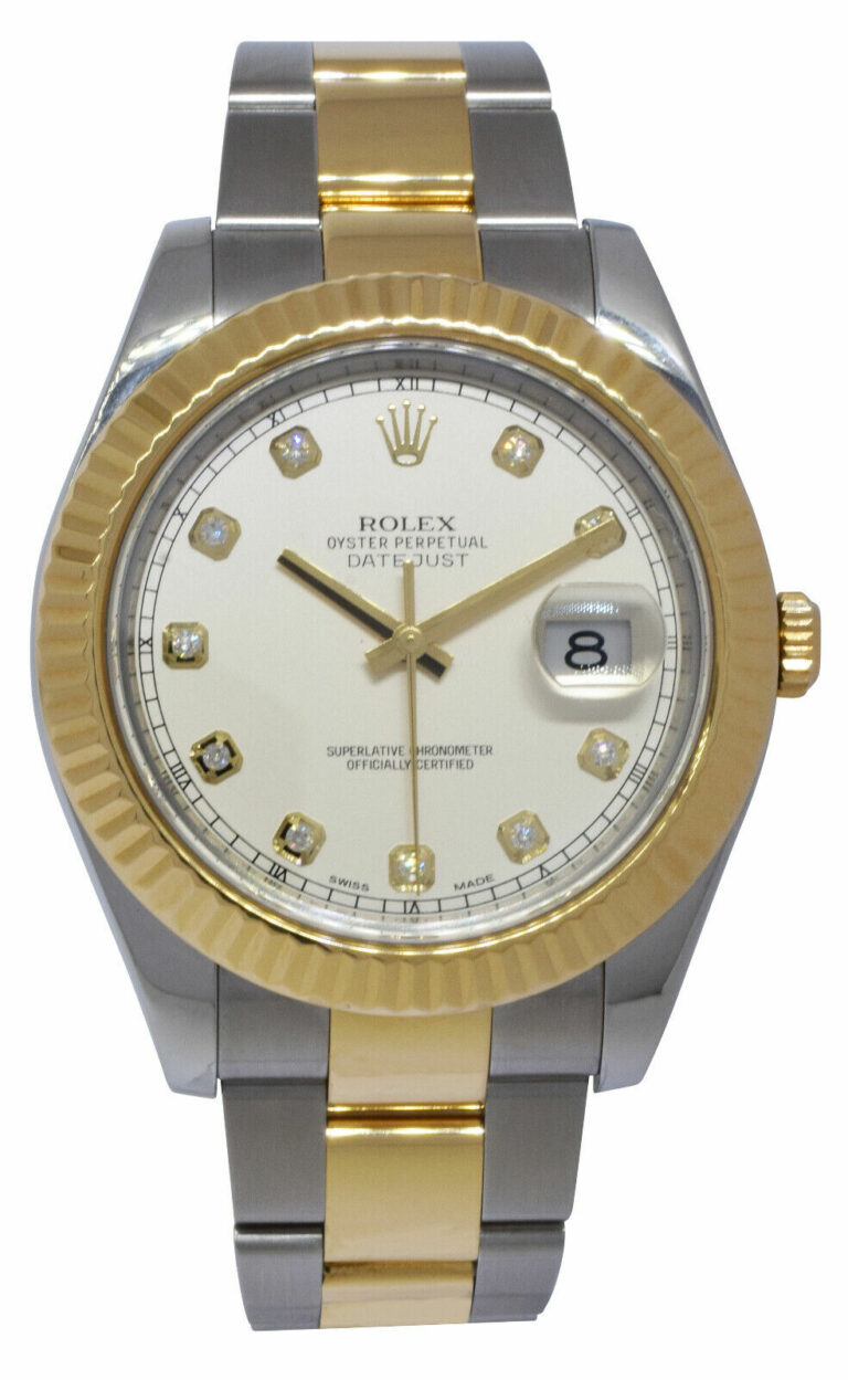 Rolex Datejust II Yellow Gold/Steel Ivory Diamond Mens 41mm Watch 116333