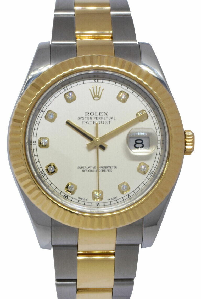 Rolex Datejust II Yellow Gold/Steel Ivory Diamond Mens 41mm Watch 116333