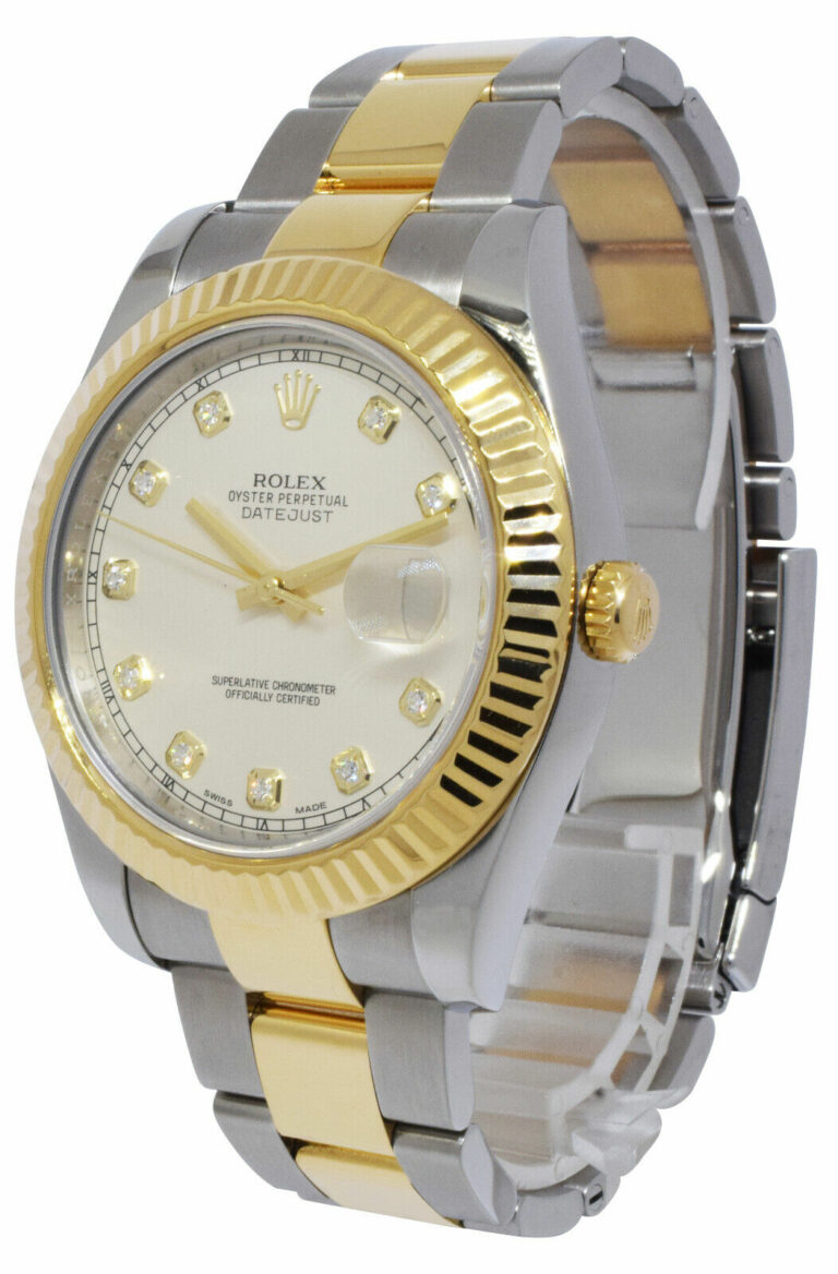 Rolex Datejust II Yellow Gold/Steel Ivory Diamond Mens 41mm Watch 116333