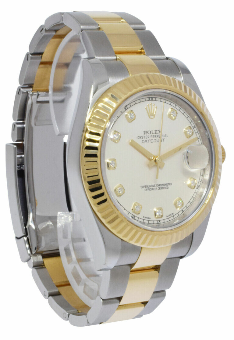 Rolex Datejust II Yellow Gold/Steel Ivory Diamond Mens 41mm Watch 116333