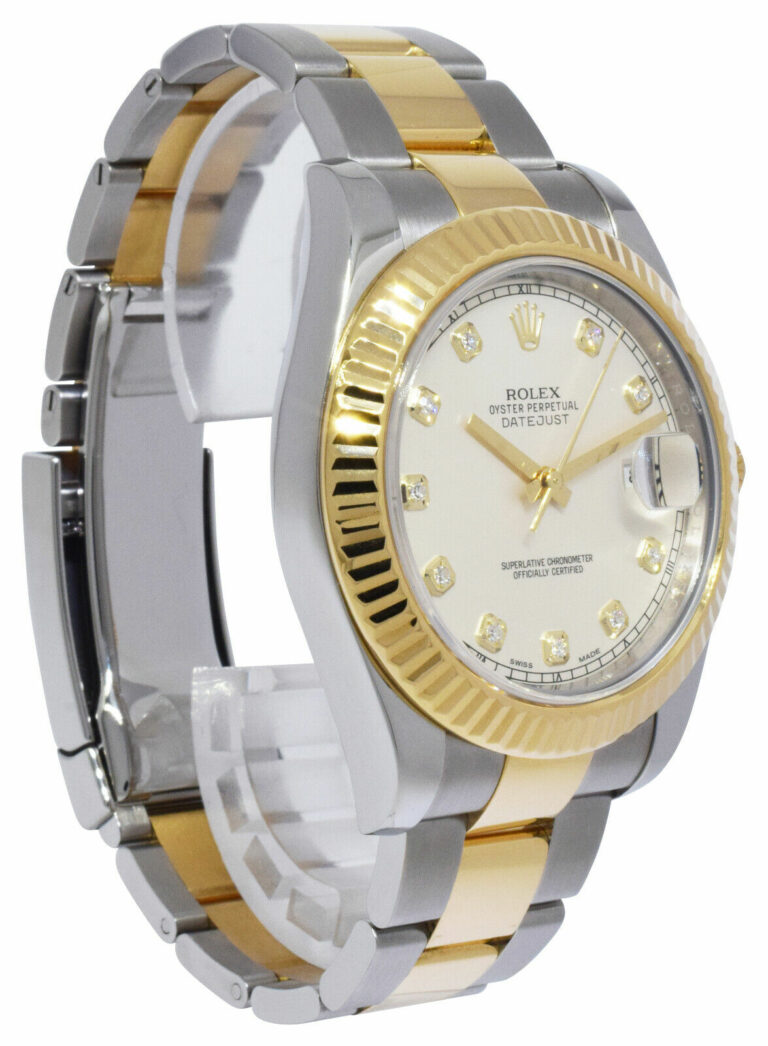 Rolex Datejust II Yellow Gold/Steel Ivory Diamond Mens 41mm Watch 116333