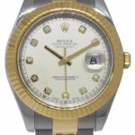 Rolex Datejust II Yellow Gold/Steel Ivory Diamond Mens 41mm Watch 116333