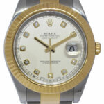 Rolex Datejust II Yellow Gold/Steel Ivory Diamond Mens 41mm Watch B/P '16 116333