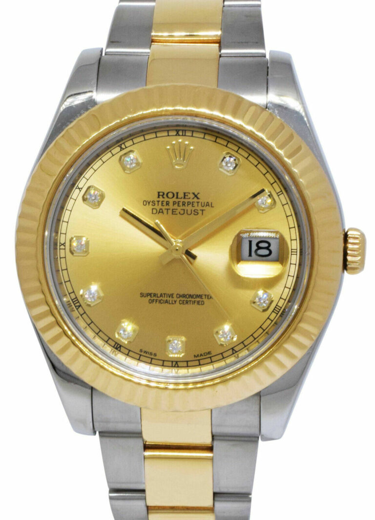 Rolex Datejust II YG/SS Champagne Diamond Dial Mens Oyster Watch 116333