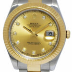 Rolex Datejust II YG/SS Champagne Diamond Dial Mens Oyster Watch 116333