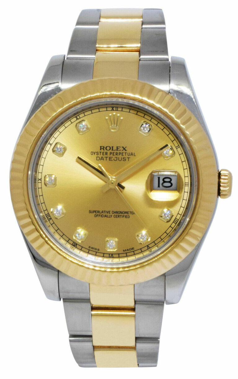 Rolex Datejust II YG/SS Champagne Diamond Dial Mens Oyster Watch 116333