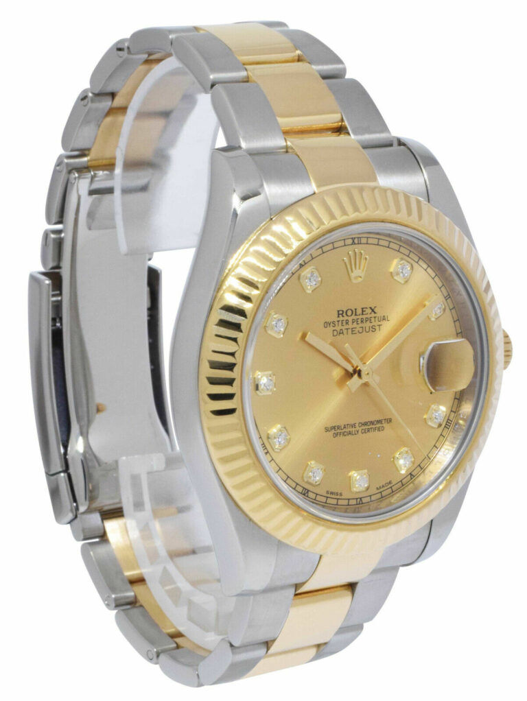 Rolex Datejust II YG/SS Champagne Diamond Dial Mens Oyster Watch 116333