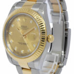 Rolex Datejust II YG/SS Champagne Diamond Dial Mens Oyster Watch 116333