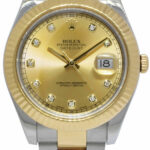 Rolex Datejust II YG/SS Champagne Diamond Dial Mens Oyster Watch 116333