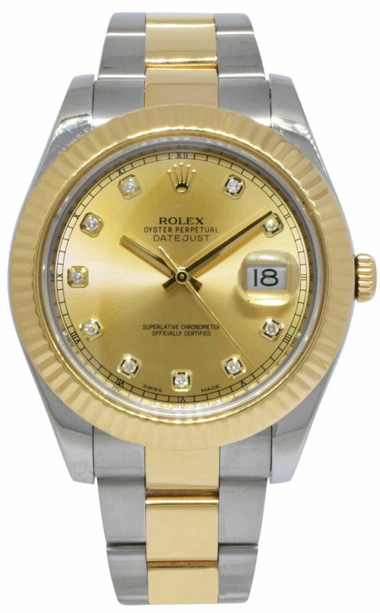 Rolex Datejust II YG/SS Champagne Diamond Dial Mens Oyster Watch 116333