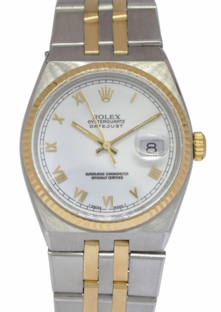 Rolex Datejust Oysterquartz 18k Yellow Gold/Steel White Dial 36mm Watch E 17013