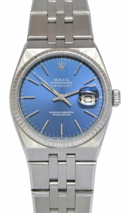 Rolex Datejust Oysterquartz Steel 
Gold Bezel Blue Dial Mens 36mm Watch 17014