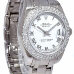 Rolex Datejust Pearlmaster 18k White Gold Diamond Bezel Ladies 34mm Watch 81209