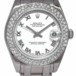 Rolex Datejust Pearlmaster 18k White Gold Diamond Bezel Ladies 34mm Watch 81209