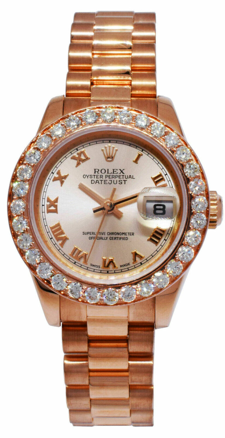 Rolex Datejust President 18k Rose Gold Pink Dial Diamond Bezel 26mm Watch 179175