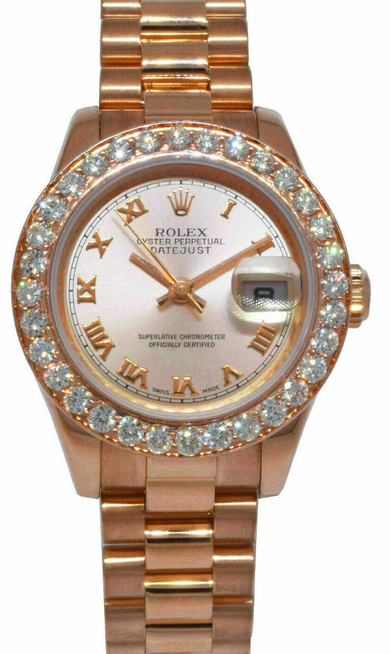 Rolex Datejust President 18k Rose Gold Pink Dial Diamond Bezel 26mm Watch 179175