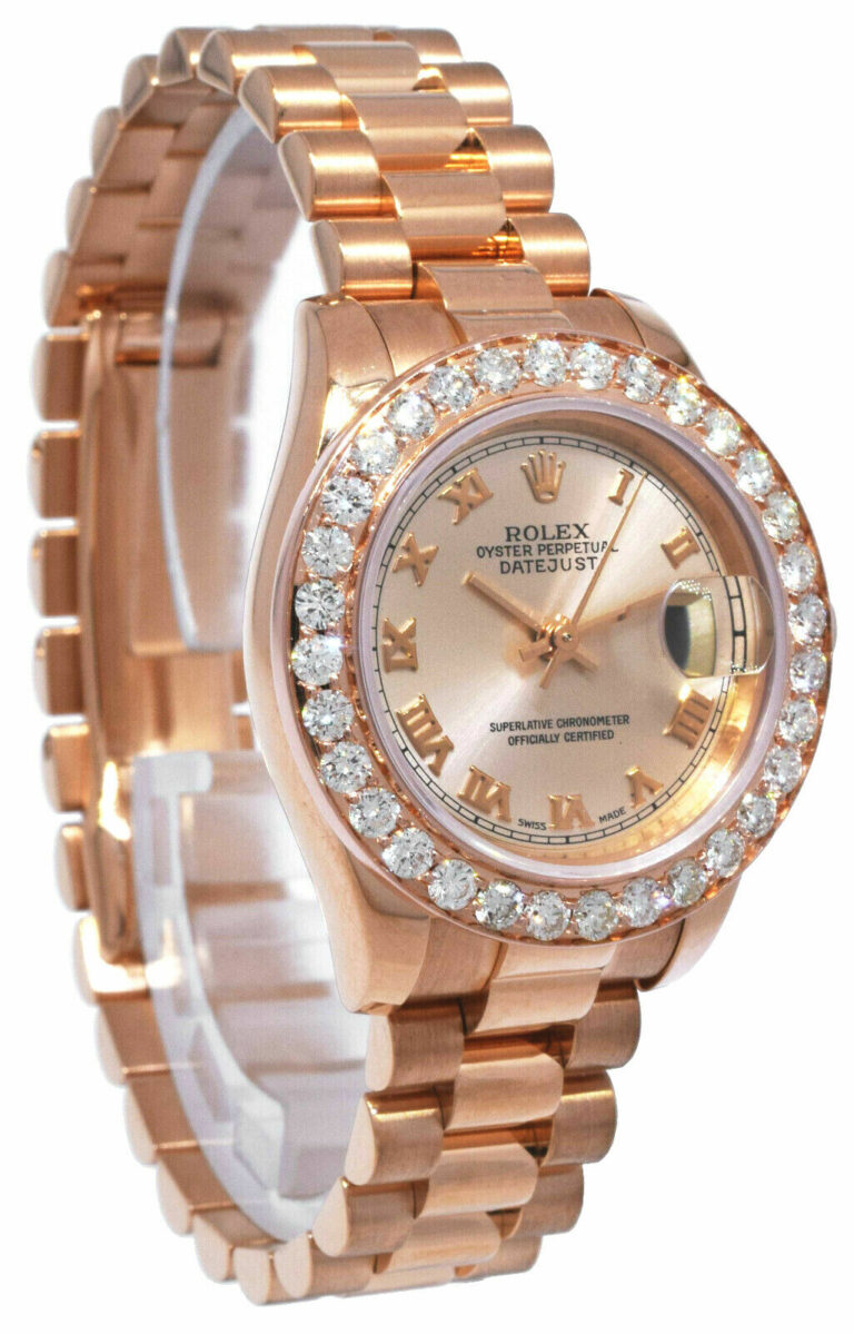 Rolex Datejust President 18k Rose Gold Pink Dial Diamond Bezel 26mm Watch 179175