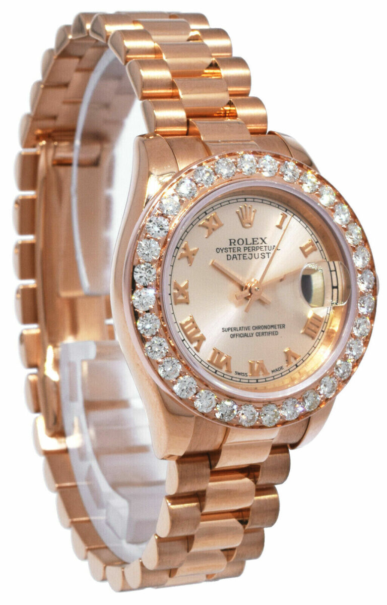 Rolex Datejust President 18k Rose Gold Pink Dial Diamond Bezel 26mm Watch 179175