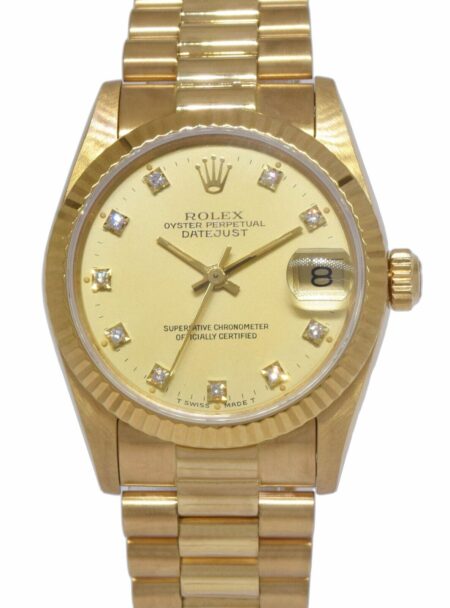 Rolex Datejust President 18k Yellow Gold Champagne Diamond 31mm Watch '85 68278