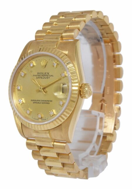 Rolex Datejust President 18k Yellow Gold Champagne Diamond 31mm Watch '85 68278