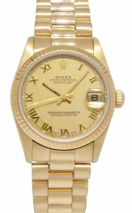 Rolex Datejust President 18k Yellow Gold Champagne Ladies 31mm Watch L 68278