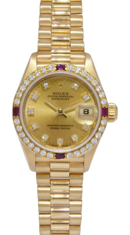 Rolex Datejust President 18k Yellow Gold Diamond 
Ruby 26mm Watch E 69068