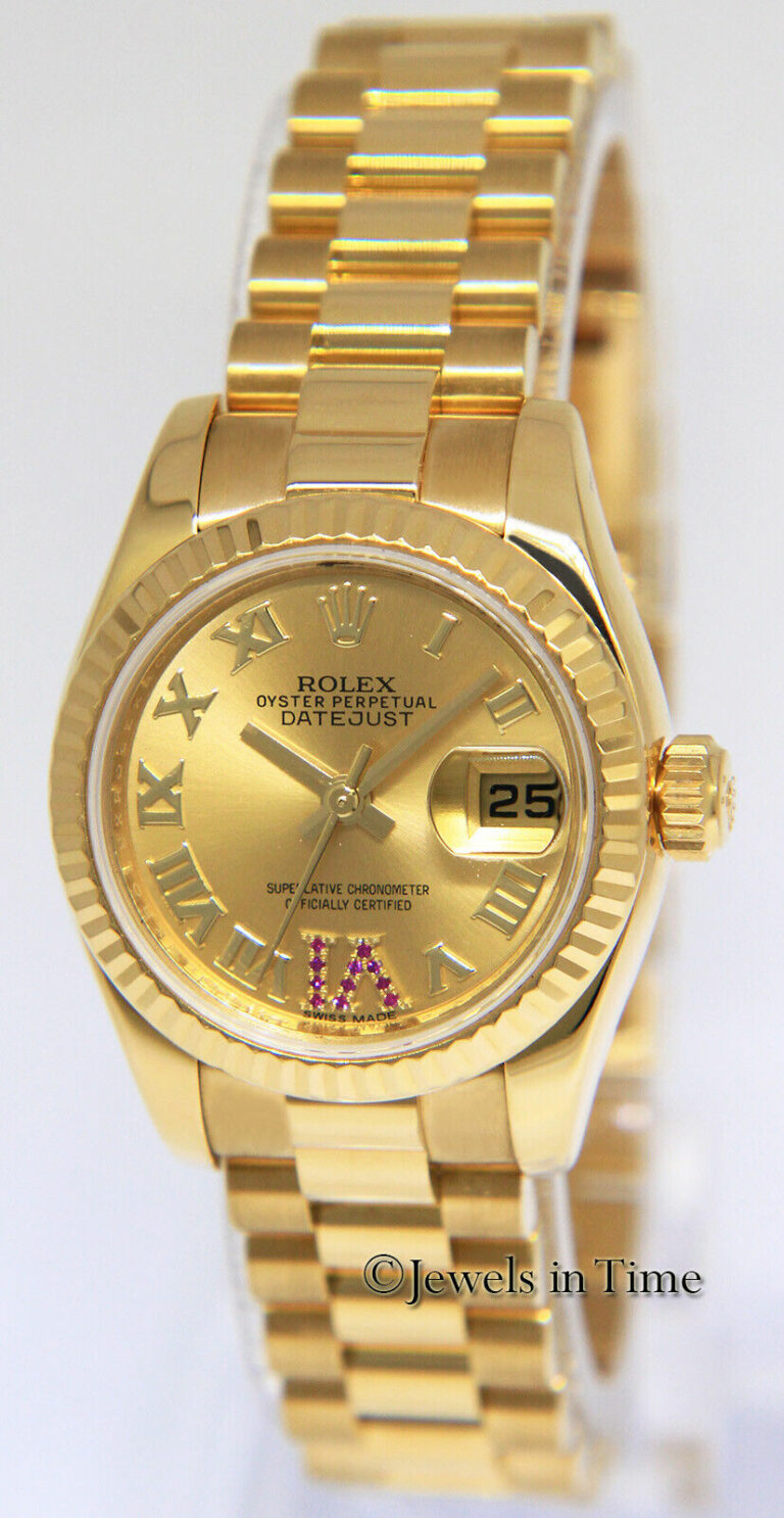 Rolex Datejust President 18k Yellow Gold Ruby VI Ladies 26mm Watch +Card 179178