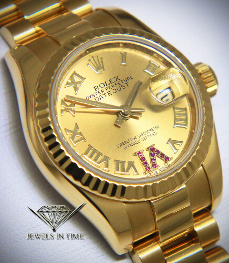 Rolex Datejust President 18k Yellow Gold Ruby VI Ladies 26mm Watch +Card 179178