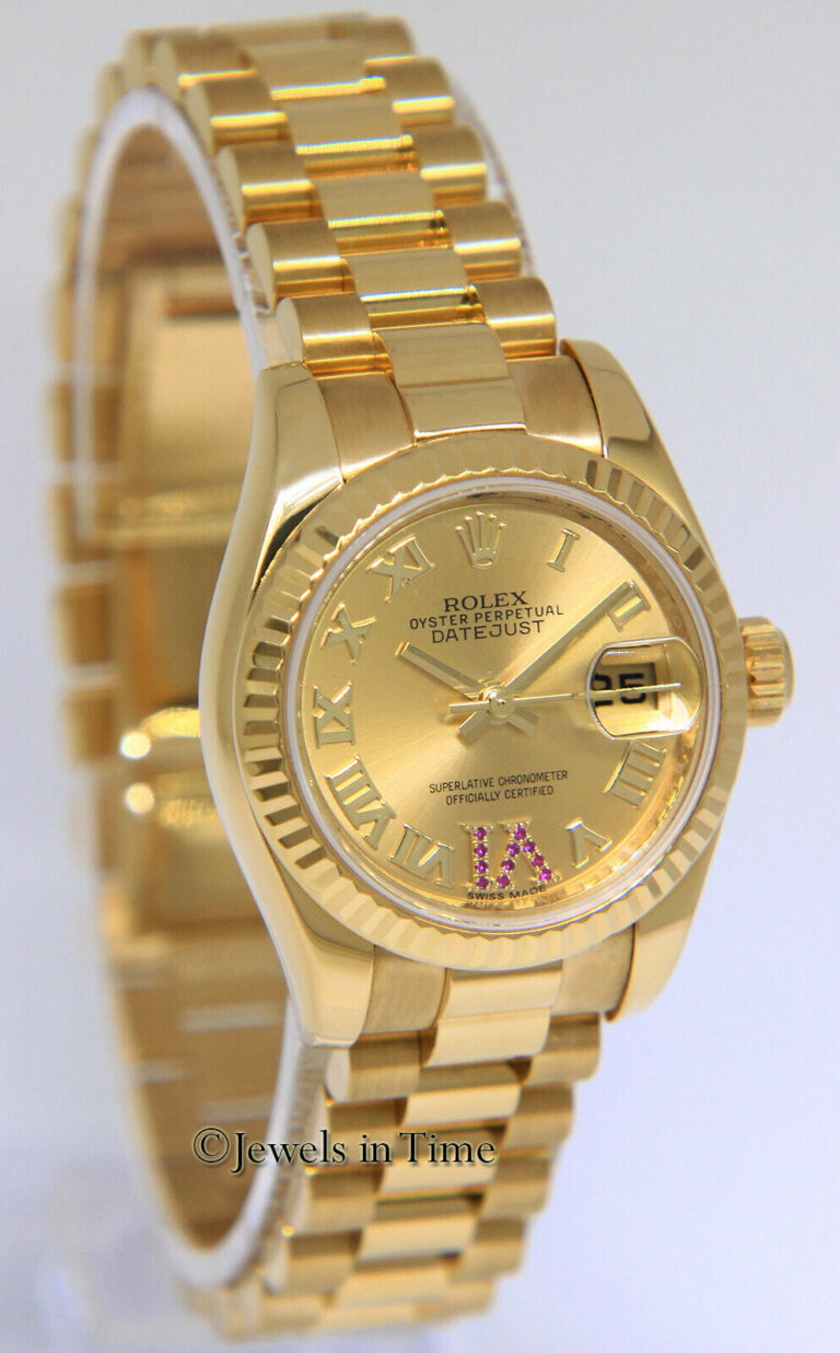 Rolex Datejust President 18k Yellow Gold Ruby VI Ladies 26mm Watch +Card 179178