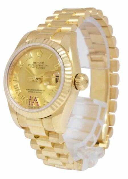 Rolex Datejust President 18k Yellow Gold Ruby VI Ladies 26mm Watch 179178