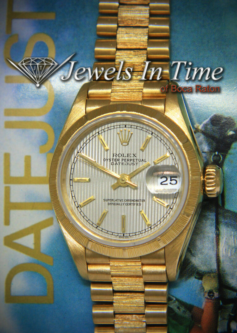 Rolex Datejust President Bark 18k YG Silver Tapestry Ladies 26mm Watch 69278