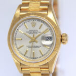 Rolex Datejust President Bark 18k YG Silver Tapestry Ladies 26mm Watch 69278