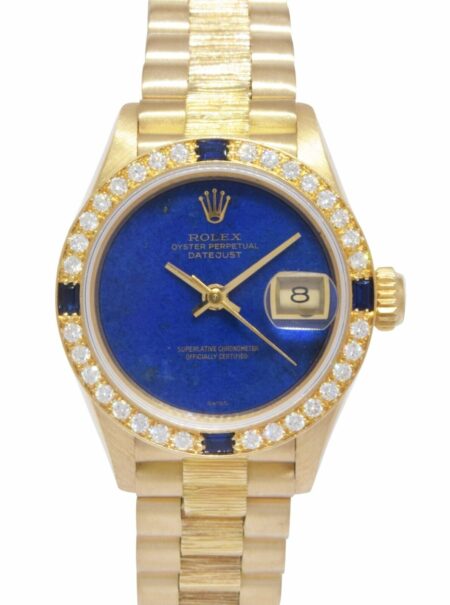 Rolex Datejust President Yellow Gold Lapis Lazuli Diamond Bark 26mm Watch 69278