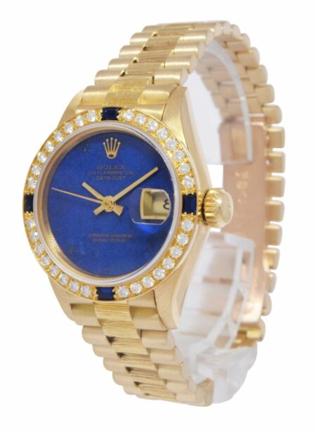 Rolex Datejust President Yellow Gold Lapis Lazuli Diamond Bark 26mm Watch 69278