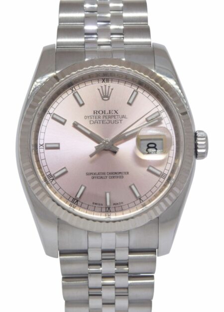 Rolex Datejust Steel 
18k White Gold Bezel Pink Dial 36mm Watch '12+ 116234